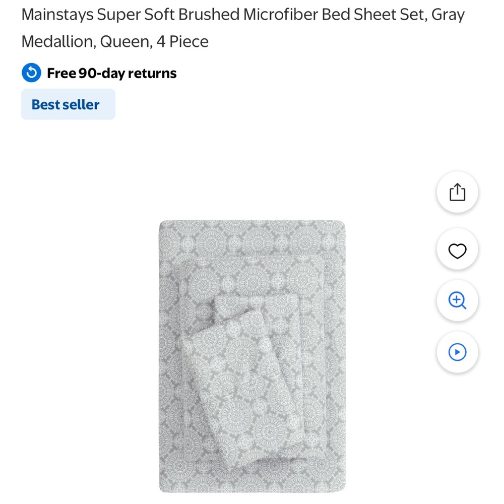Mainstays Gray Medallion Microfiber Sheet Set - Queen, 5 pieces